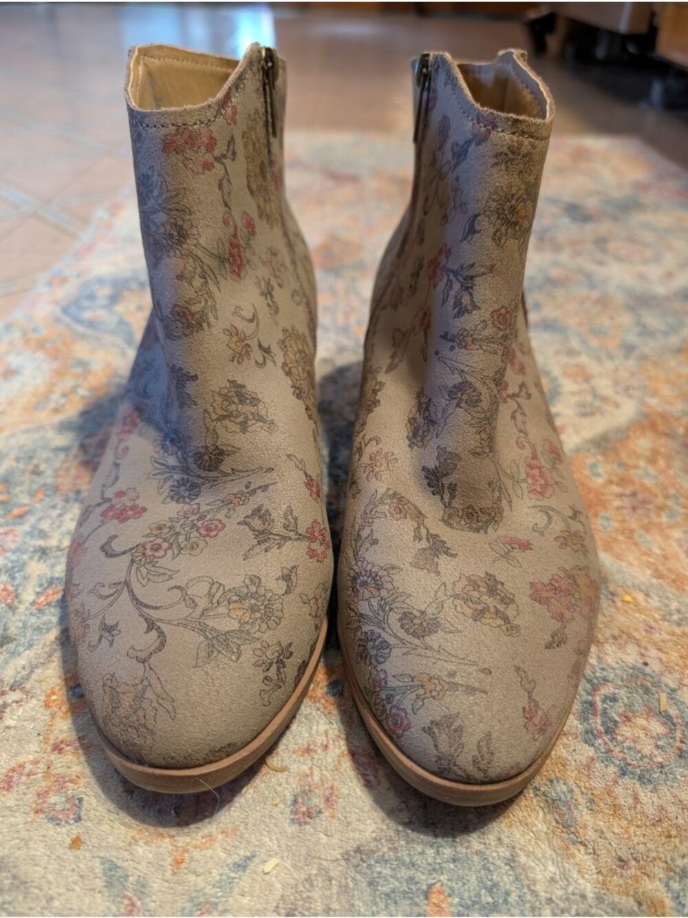American Rag Jolene Floral Leather Ankle Bootie Size 9.5